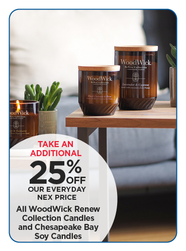 25% Off Wood wick Renew Collection & Chesapeake Bay Soy Candles