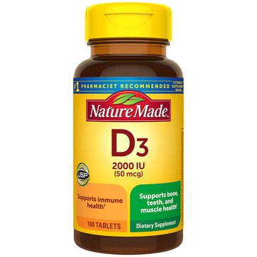 Nature Made 50mcg Vitamin D3 Tablets, 100-count