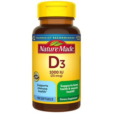 Nature Made 25mcg Vitamin D3 Softgels, 100-count