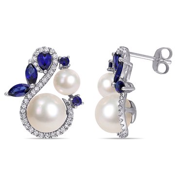 Sofia B. Cultured Freshwater Pearl, Sapphire and 1/3 cttw Diamond Drop Earrings