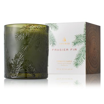 Thymes Frasier Fir Poured Candle Molded Green Glass