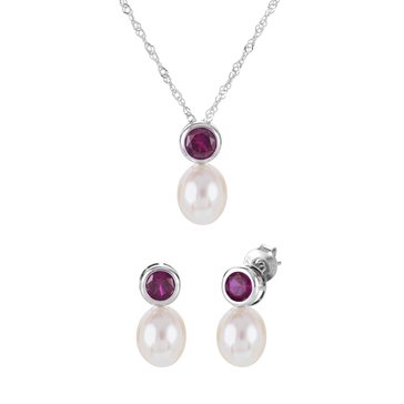 Imperial Cultured Pearl & Created Ruby July Birthstone Set