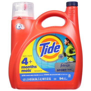 Tide 2X High Efficiency Liquid Laundry Detergent with Febreze Sport