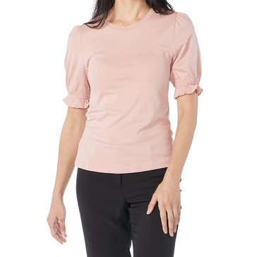 Yarn & Sea Women's Short Sleeve Jersey Puff Smocked Sleeve Top (Plus Size)