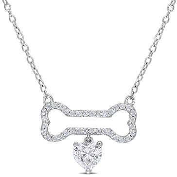 Sofia B. 3/4 cttw Created Moissanite Dog Bone with Hanging Heart Necklace