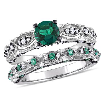 Sofia B. 1/10 cttw Diamond and 1 1/3 cttw Created Emerald Bridal Set