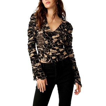 Free People Women's Through The Meadom Printed Mesh Top