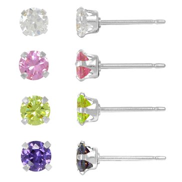 Sterling Silver Color CZ Earring Set