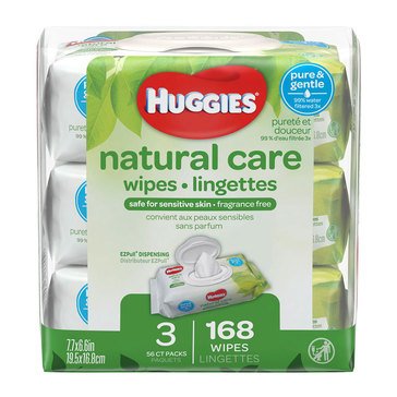 Huggies Natural Care Unscented 3-Pack Baby Wipes, 56ct